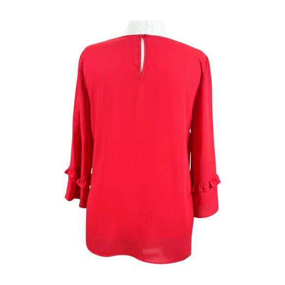 MOTHERHOOD MATERNITY RED BLOUSE WITH RUFFLED SLEEVES, SIZE M - Picture 3 of 4